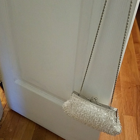 Cache White sequin bridal evening bag clutch - Picture 6 of 8